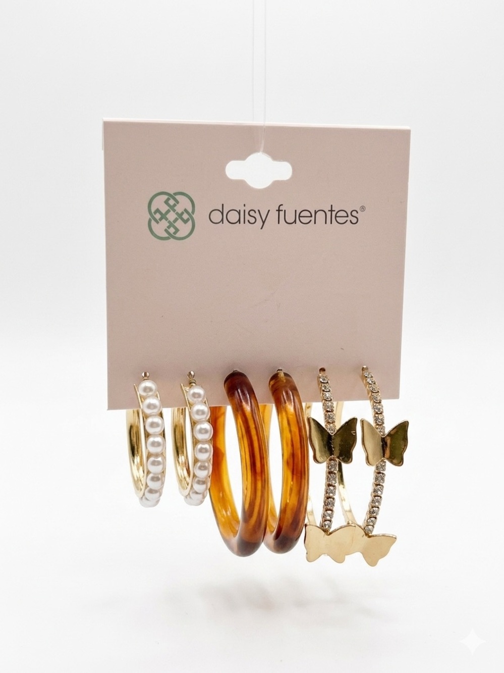 Daisy Fuentes Gold, Pearl, Tortoiseshell and Rhinestone Butterfly Earring Set